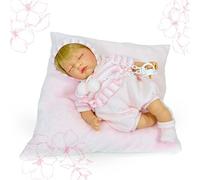 Nines Artesanals d'Onil Mi Bebito Reborn doll 18" (45cm)-she looks like a real baby. She is very smooth and soft to the touch. She is wearing a pretty pink knitted romper with a cute matching bonnet