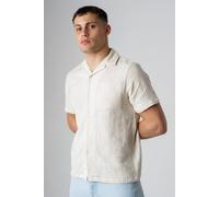 Nines Men's Cotton Button-Up Shirt with Textured Check Print in Cream | Size: Medium Nines Cream M