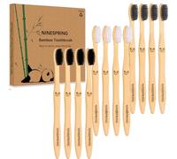 NINESPRING 12 Bamboo Toothbrushes with Soft Bristles Natural Vegetable Wood Toothbrushes, 100% BPA Free, Eco-Friendly, Biodegradable Manual Toothbrushes in Charcoal