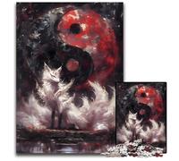 NineTailed Fox Yin Yang Puzzles 1000 Pieces for Adults Wooden Jigsaw Puzzles for Travel Lovers Couples Challenging Toy 1000 PCS(75x50cm)