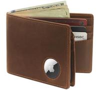 NINETAKE Airtag Wallet, Full Grain Genuine Leather Bifold Mens Wallet, 2-ID Window, 12-Card Slots, Minimalist RFID Blocking Wallet for Men, Distress Brown, Minimalist