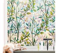 NINETREX Window Privacy Film Stained Glass Window Film 3D Decorative Cling,Sun Blocking Static Cling Removable Film for Glass Door,Home Decor Window Cover Non-Adhesive 17.5 x 157.4 inches,Leaf