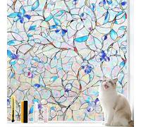NINETREX Window Privacy Film Static Cling Stained Glass Decorative, Removable Sun Blocking Window Tint with Rainbow Iridescent Effect for Home Bathroom Door and Car Decor 17.5 x 78.7 inches