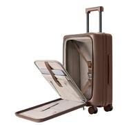 NINETYGO Coffee Journey Luggage Airline Approved, Carry On with Front Compartment, Flat Top Opening Checked Luggage, Expandable, Double Spinner Wheels TSA Lock, 02-Caramel Latte, Carry-On 20-Inch (Top