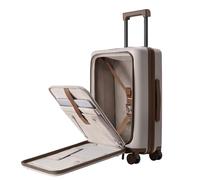 NINETYGO Coffee Journey Luggage Airline Approved, Carry On with Front Compartment, Flat Top Opening Checked Luggage, Expandable, Double Spinner Wheels TSA Lock, 03-Oats Flat White, Carry-On 20-Inch