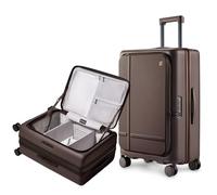 NINETYGO Coffee Journey Luggage Airline Approved, Carry On with Front Compartment, Flat Top Opening Checked Luggage, Expandable, Double Spinner Wheels TSA Lock, 04-Dark Chocolate Americaco, Checked 25