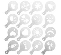NINFEIQI 16Pcs Coffee Stencils, Cappuccino Arts Templates for Kitchen and Store, Foam Latte Art Barista Template for Decorating Oatmeal Cupcake Cake Cappuccino Hot Chocolate