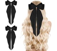 NINFEIQI 2 Pieces Big Bow Barrettes, Silky Satin Hair Bows, Long Tail French Ribbon Hair Pins for Party Valentine's Day Women Girl