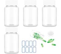 NINFEIQI 4Pcs Pill Bottle, Plastic Pill Container, Reusable Empty Pill Organiser, Small Bottles with lids for Lotion, Liquid, Powder, Small Sample, Jewelry (Clear, 100ml)