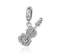 NINGAN 925 Sterling Silver Delicate Violin Pendant Shiny 5A zircon Charms for Women Bracelet birthday Gift
