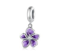 NINGAN 925 Sterling Silver Purple Flower Pendant Compatible Women Bracelet Necklace Drip Glaze Charms Christmas Gifts for Family and Friends