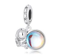 NINGAN Astronaut Pendant Charms Shining Moonlight Stone Beads 925 Sterling Silver Pendant Suitable For Women's Bracelets and Necklaces