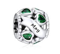 NINGAN Birthstone Charms for Bracelets-925 Sterling Silver Openwork Bead Charms, Love Heart Charms for Bracelets and Necklaces, Happy Birthday Gifts for Women Girls (May)