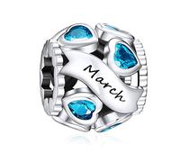 NINGAN Birthstone Charms for Bracelets-925 Sterling Silver Openwork Bead Charms, Love Heart Charms for Bracelets and Necklaces, Happy Birthday Gifts for Women Girls (March)