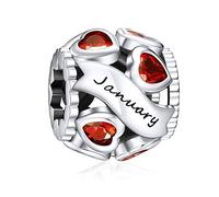 NINGAN Birthstone Charms for Bracelets-925 Sterling Silver Openwork Bead Charms, Love Heart Charms for Bracelets and Necklaces, Happy Birthday Gifts for Women Girls (January)