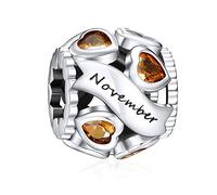 NINGAN Birthstone Charms for Bracelets-925 Sterling Silver Openwork Bead Charms, Love Heart Charms for Bracelets and Necklaces, Happy Birthday Gifts for Women Girls (November)