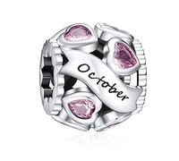NINGAN Birthstone Charms for Bracelets-925 Sterling Silver Openwork Bead Charms, Love Heart Charms for Bracelets and Necklaces, Happy Birthday Gifts for Women Girls (October)