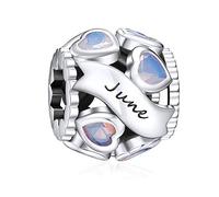 NINGAN Birthstone Charms for Bracelets-925 Sterling Silver Openwork Bead Charms, Love Heart Charms for Bracelets and Necklaces, Happy Birthday Gifts for Women Girls (June)