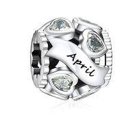 NINGAN Birthstone Charms for Bracelets-925 Sterling Silver Openwork Bead Charms, Love Heart Charms for Bracelets and Necklaces, Happy Birthday Gifts for Women Girls (April)