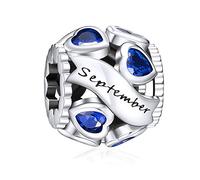 NINGAN Birthstone Charms for Bracelets-925 Sterling Silver Openwork Bead Charms, Love Heart Charms for Bracelets and Necklaces, Happy Birthday Gifts for Women Girls (September)
