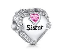 NINGAN Family Charm for Pandora Bracelet - Mothers Day & Birthday Gifts for Women 925 Sterling Silver Heart Cubic Zirconia Bead for Necklace (Sister)