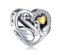 NINGAN Gift for Mom 925 Sterling Silver Swan Mother and Baby Charm Beads for Mom Bracelets Necklace Mother's Day Jewelry Gifts