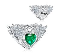NINGAN Heart Wing May Birthstone Charm for Bracelets 925 Sterling Silver Pendant Bead with Cubic Zirconia Birthday Jewelry Gifts for Women Wife Mom Girls Her