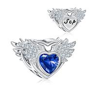 NINGAN Heart Wing September Birthstone Charm for Bracelets 925 Sterling Silver Pendant Bead with Cubic Zirconia Birthday Jewelry Gifts for Women Wife Mom Girls Her