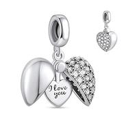 NINGAN “I Love You” Heart Pendant Charm 925 Sterling Silver Dangle Charms Compatible With European Bracelets & Necklaces