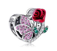 NINGAN June-Rose Birth Flower & Butterfly Charm for Birthstone Charms Bracelets 925 Sterling Silver Pendant Bead with Cubic Zirconia Birthday Jewelry Gifts for Women Wife Mom Girls Her