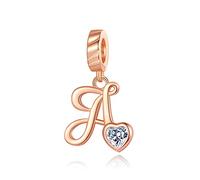 NINGAN Letter A Pendant Charm Rose Gold 925 Sterling Silver Letter Charms,CZ Birthstone Pendant Gifts for Birthday