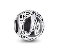 NINGAN Letter Alphabet Charm 925 Sterling Silver Charms Fits European Bracelets Compatible (A)