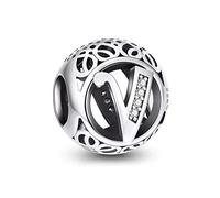 NINGAN Letter Alphabet Charm 925 Sterling Silver Charms Fits European Bracelets Compatible (V)