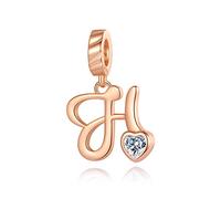 NINGAN Letter H Pendant Charm Rose Gold 925 Sterling Silver Letter Charms,CZ Birthstone Pendant Gifts for Birthday