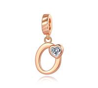NINGAN Letter O Pendant Charm Rose Gold 925 Sterling Silver Letter Charms,CZ Birthstone Pendant Gifts for Birthday