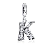 NINGAN Letter Pendant A-Z, 925 Sterling Silver Bracelet Charm Suitable for Women Necklace Shiny Square Zirconia Letter Pendant, Birthday Gift