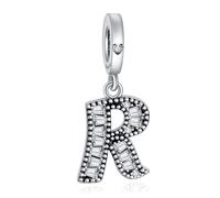 NINGAN Letter Pendant A-Z, 925 Sterling Silver Bracelet Charm Suitable for Women Necklace Shiny Square Zirconia Letter Pendant, Birthday Gift