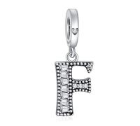 NINGAN Letter Pendant A-Z, 925 Sterling Silver Bracelet Charm Suitable for Women Necklace Shiny Square Zirconia Letter Pendant, Birthday Gift