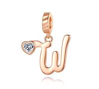 NINGAN Letter W Pendant Charm Rose Gold 925 Sterling Silver Letter Charms,CZ Birthstone Pendant Gifts for Birthday