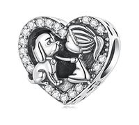 NINGAN Little Girl and Pet Heart Charm 925 Sterling Silver Women's Bracelet Beads Fine jewelry gifts For Family