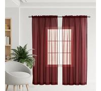 NINGBAI Linen Look Voile Curtains 170 x 210 cm Woven Eyelet Voile Sheer Panels Semi Transparent Window Treatment Sheer Curtains for Living Room for Girls Bedroom/Bedroom, Red Wine