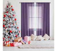 NINGBAI Linen Look Voile Curtains 270 x 90 cm Light Filtering Voile Curtains, Rod Pocket Slot Top, UV Protection Net Curtain for Windows for Girls Bedroom/Bedroom, Purple