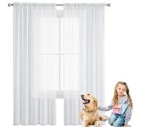 NINGBAI Sheer Curtains 260 x 270 cm Light Filtering Voile Curtains, Rod Pocket Slot Top, UV Protection Voile Tab Top Curtain Panels for Window Living Room Kitchen, White