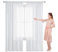 NINGBAI Voile Curtain, 2 Panels 260 x 270 cm Rod Pocket Sheer Curtain Semi Transparent Eyelet Sheer Panel Elegant Slot Top Curtains for Window Living Room Kitchen, White