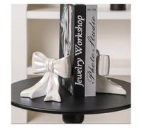 NingBright Desk Decor 1 Pair Bow Bookends Ceramic Book Ends Cute Sculpture Modern Holders for Shelves Dorm Esculturas y Accesorios Decorativos(White)