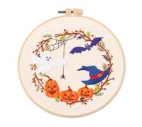 NingBright Needle Point Kits Adults Stamped with Pattern Halloween Ghost Pumpkin Bat with Hoops Cloth Color Threads DIY Cross Stitch Needlework Art for Home Decoration Art Projects