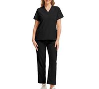 NINGMI Women Scrubs Set Uniforms Trousers Top Overalls Suit V-neck Short-sleeved Top and Leg Pants with Pockets Work Clothing