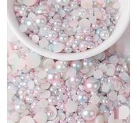 NingPower 100g Flat Back Half Round Faux Pearls, Gradient Colors Small Pearls Beads for DIY Crafts, Wedding, Birthday Party, Home Decoration, Nail Art, 3mm
