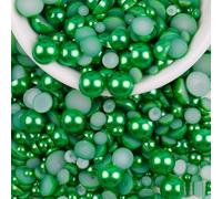 NingPower 120g Flat Back Half Round Faux Pearls, Small Pearls Beads for DIY Crafts, Wedding, Birthday Party, Home Decoration, Nail Art, Dark Green, 5mm