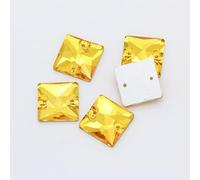NingPower 30 Pcs 22mm Square Glass Rhinestones, 2 Holes Flatback Artificial Crystal Gem for Arts Crafts Projects Sewing Accessories, Yellow